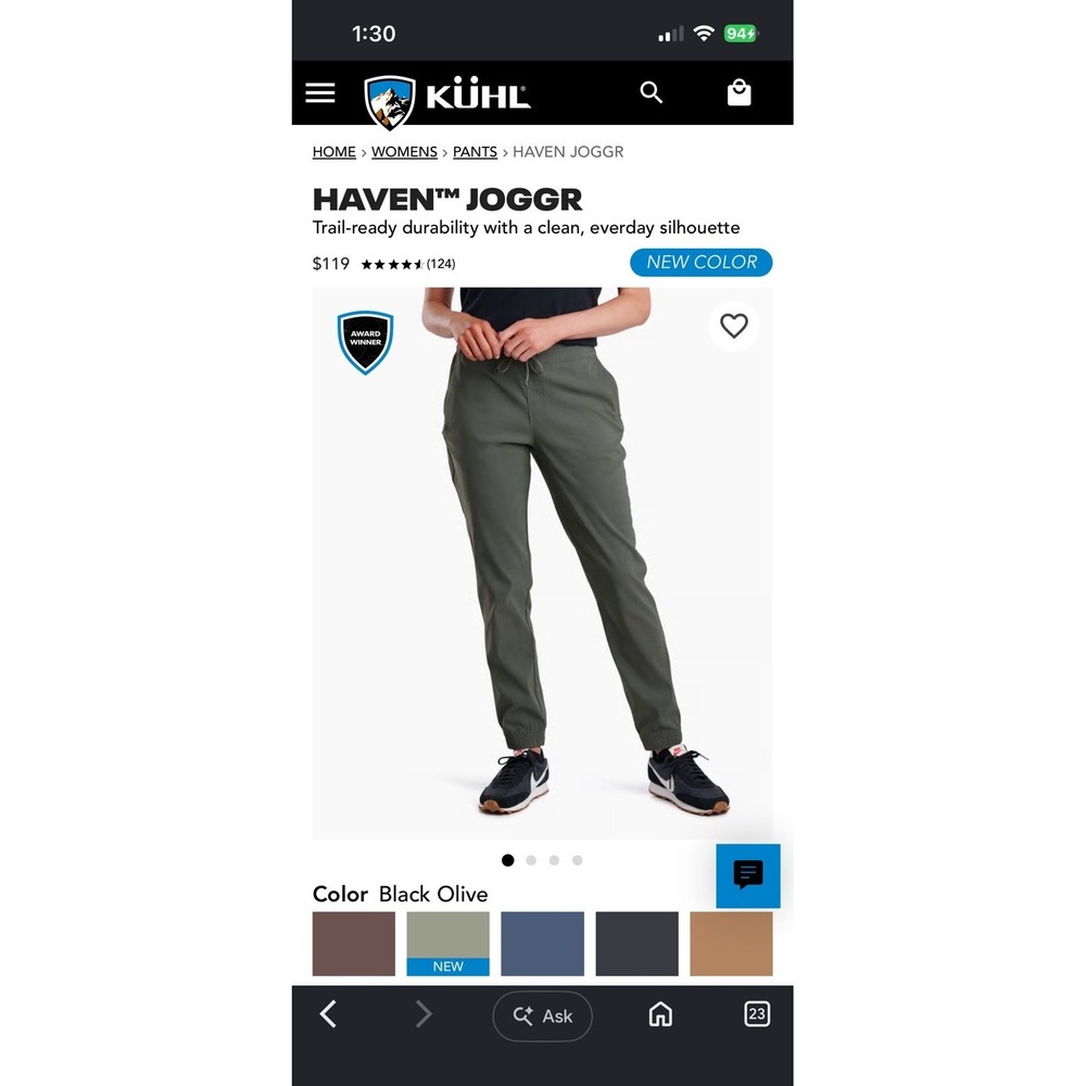 Women's Kuhl Haven Jogger pants size large color black olive
